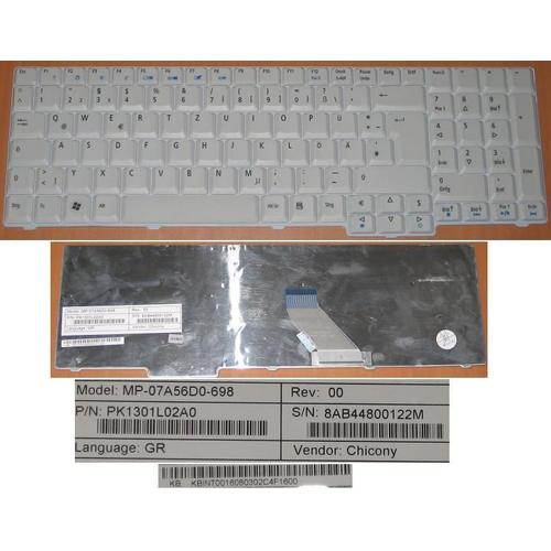 Clavier QWERTZ ALLEMAND pour ACER ASPIRE 7220 7520 7710 7720 7720G Series - Gris / Silver - Model: MP-07A56D0-698 - P/N: PK1301L02A0