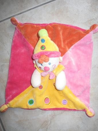 Doudou Lutin Clown Semi Plat Mots D Enfant Leclerc Orange Jaune Rose Avec Bonnet Rakuten