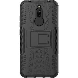 Coque Compatible Avec Xiaomi Redmi 8+Protection Verre Trempe,Armor Support Etui Hybride Cover Cases Housse(Noir
