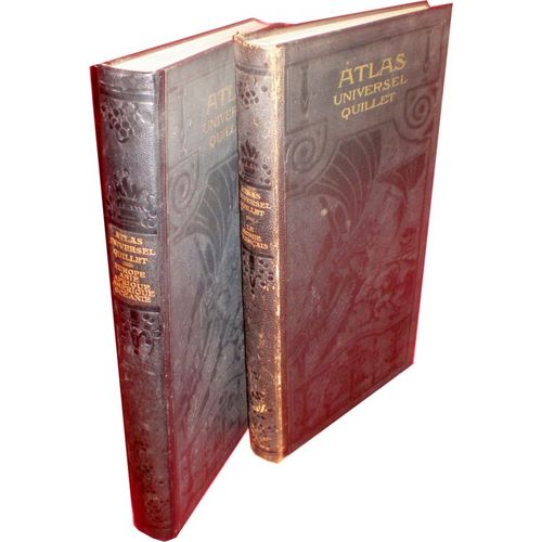 Collection Atlas Universel Quillet 2 Tomes -  Tome 1 : Physique, Économique, Politique Le Monde Français France Et Colonies -  Tome 2 : Atlas Universel Quillet Europe Asie Afrique Amérique Et Océanie
