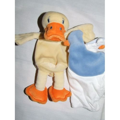 Canard Oie Cajou Mouchoir Doudou Jaune Orange Blanc Bleu