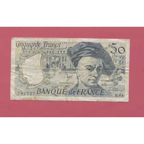 Billet De Banque Nota Banknote Bill 50 Cinquante Francs Maurice Quentin De La Tour France 1991