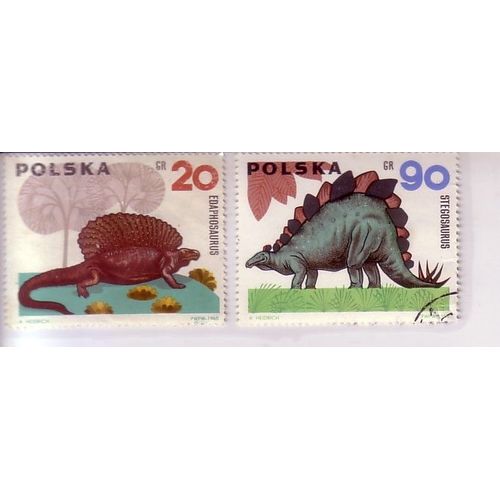 Dinosaures , Lot De 2 Timbres , Pologne , 1965