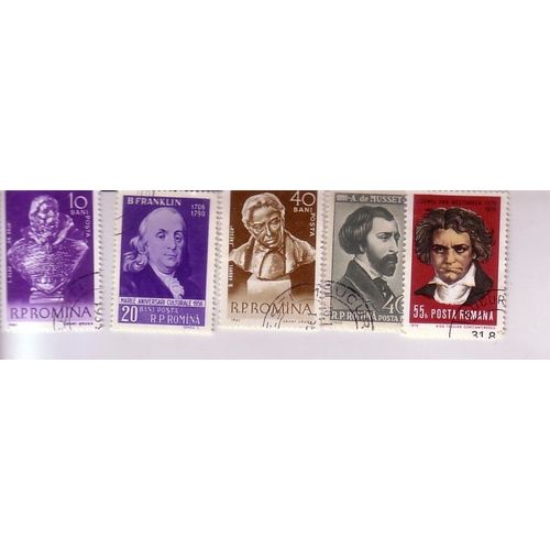 Roumanie , Lot De 5 Timbres , Franklin , Musset , Beethoven