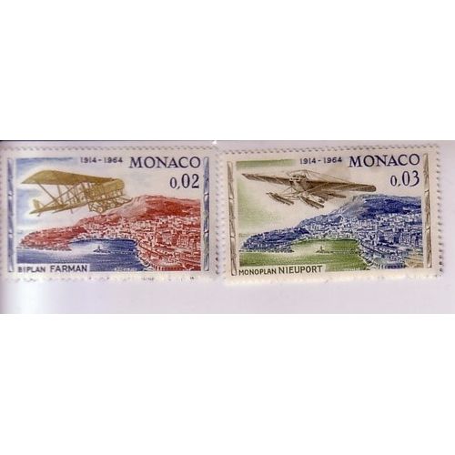 Monaco , Biplan Farman Et Monoplan Nieuport , 1964 , Lot De 2 Timbres