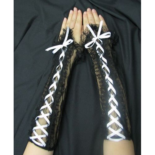 Mitaine Black Sugar Gant  Dentelle Noir Lolita Gothique Lacet Blanc