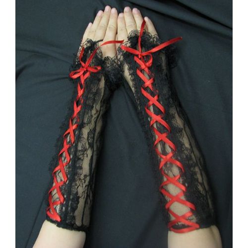 Mitaine Black Sugar Gant  Dentelle Noir Lolita Gothique Lacet Rouge
