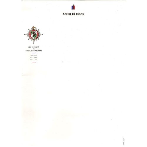 Papier À Lettre À Entête Armée De Terre 625ème Régiment De Circulation Routière