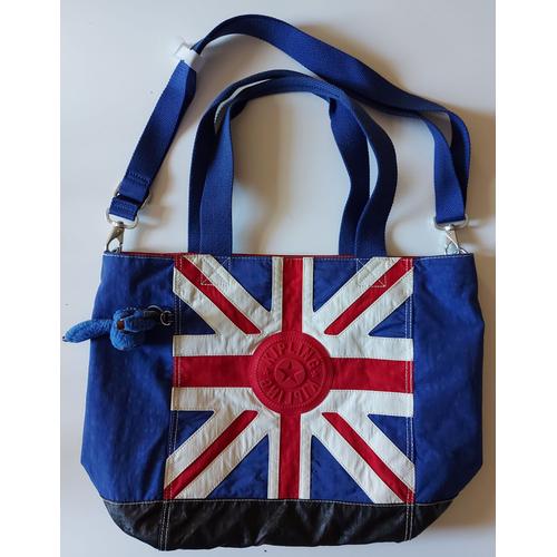 Kipling - Sac à main - Fourre tout avec poignées et bandoulière amovible - Bleu décor drapeau Royaume Uni