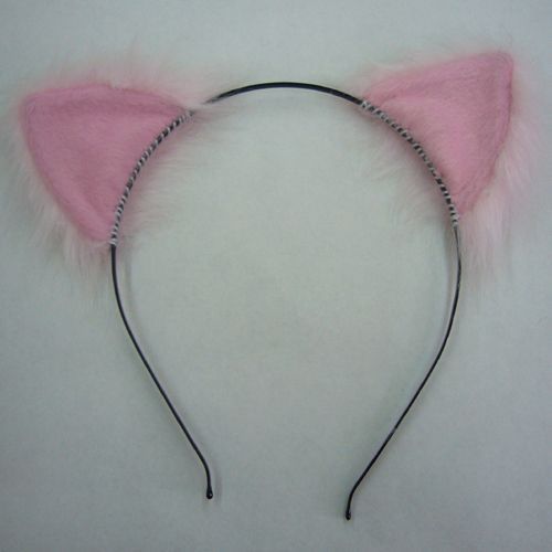 Serre Tête Oreille De Chat Rose Blanc Poil Long Déguisement Cosplay