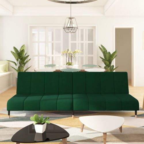 Vidaxl Canapé-Lit À 2 Places Vert Foncé Velours