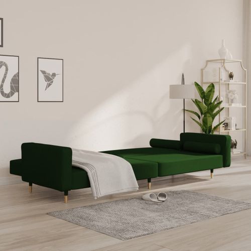 Vidaxl Canapé-Lit À 2 Places Avec Deux Oreillers Vert Foncé Velours