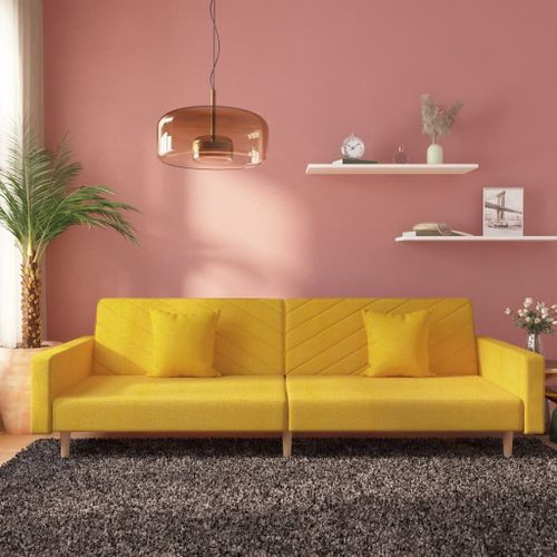 Vidaxl Canapé-Lit À 2 Places Avec Deux Oreillers Jaune Tissu