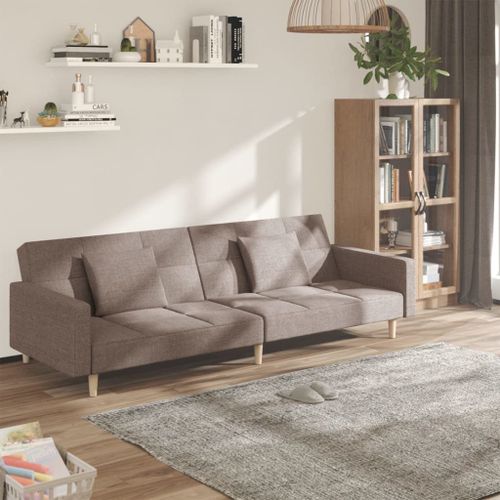Vidaxl Canapé-Lit À 2 Places Avec Deux Oreillers Taupe Tissu