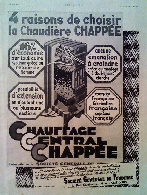 Publicite Ancienne (Mai 1931) Pour Les Chaudieres " Chappee "