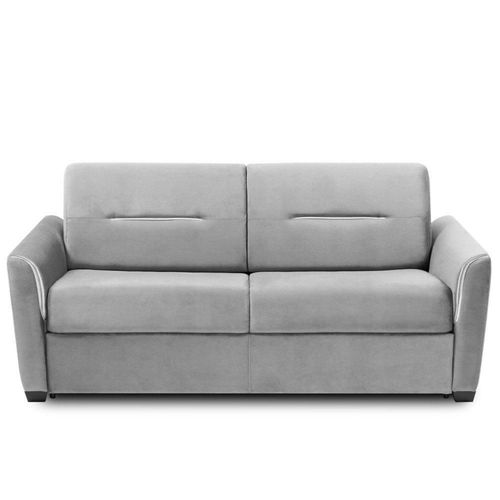 Canapé Convertible Express Amazone 120cm Matelas 16cm Cuir Vachette Gris Clair