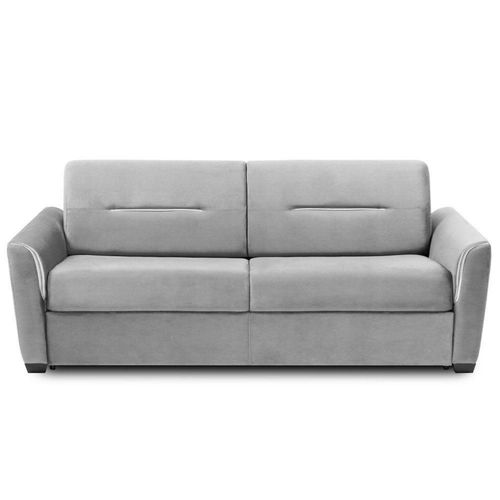 Canapé Convertible Express Amazone 160cm Matelas 16cm Cuir Vachette Gris Clair
