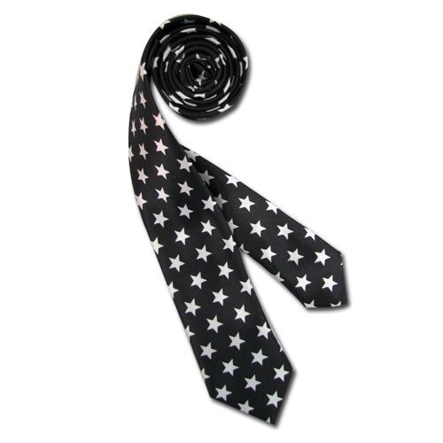 Cravate Noir  Étoile Blanc Fine 140 * 5 Cm
