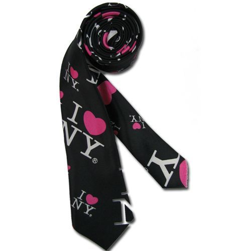 Cravate Fine Noir Rose I Love N Y 140 * 5 Cm