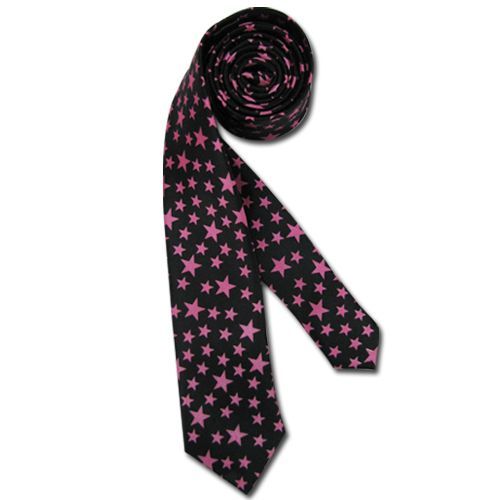 Cravate Noir Étoile Rose Fine 140 * 5 Cm