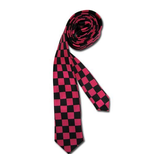 Cravate Noir  Rouge Carreau Ecossaise  Fine 140 * 5 Cm  Emo