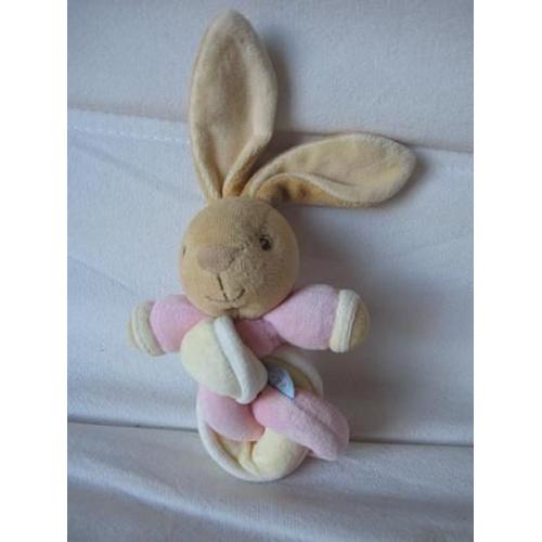 Peluche Hochet Lapin Kaloo Torsadé Thème Bonbon Rose Et Jaune 21cm