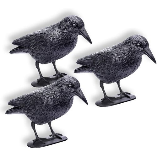 3 PCS Statue de Corbeaux Noirs en Plastique Contre Les Petits Oiseaux et Les Pigeons Jardin Décoration-YuanBest