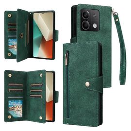 Étui Pour Xiaomi Redmi Note 13 5g Cuir Magnétique Titulaire De La Carte Couverture De Portefeuille De Fermeture Éclair Avec Dragonne - Vert