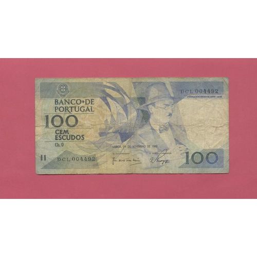 Billet De Banque Nota Banknote Bill 100 Cem Escudos Fernando Pessoa Portugal 1988
