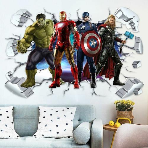3d Avengers Wall Sticker Marvel Super Hero Wallpaper pour la d¿¿coration de la chambre