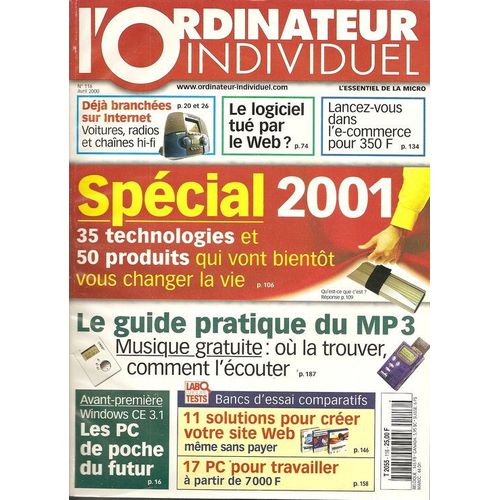 L'ordinateur Individuel  N° 116 : Special 2001 Le Guide Pratique Du Mp3