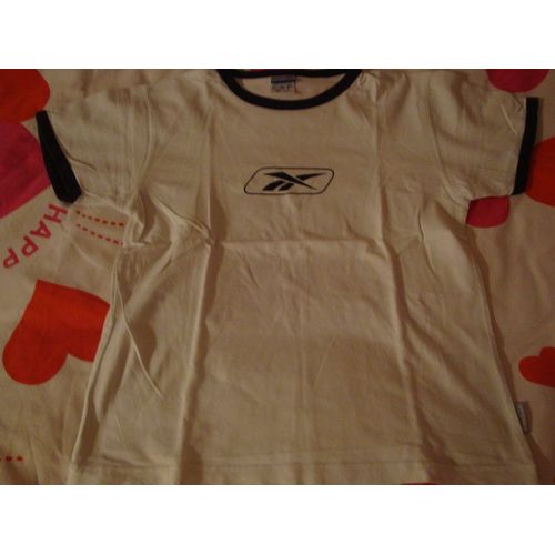 T-Shirt Reebok Blanc Bordé Noir 10 Ans