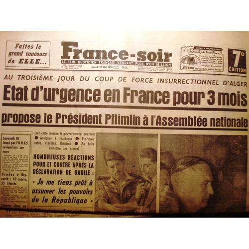 France-Soir   N° 4295 : Etat D¿Urgence En France Pour 3 Mois-