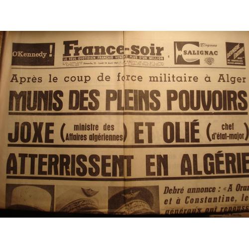 France-Soir   N° 5212 : Munis Des Pleins Pouvoirs Joxe Et Olié Atterrissent En Algérie