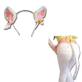 Oreille Chat Blanc Clochette Dorée Serre Tête + Une Queue Blanc Chat (Grande Taille) Sert Tête Barrette Black Sugar Cosplay Costume Déguisement Soirée