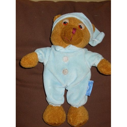 Doudou Ours En Pyjama Bleu Doudi 22 Cm.