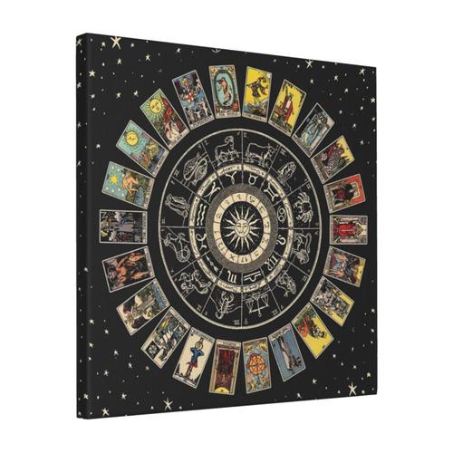 Canevas imprimer Roue du zodiaque, tableau d'astrologie et tarot Arcana majeur Impression sur toile Roulée Tableau Art Décoration Murale / Sans cadre 40X50cm