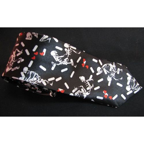 Cravate Cravate Fine Gothique Émo Coeud Rouge Squelette Humour Noir Et Blanc