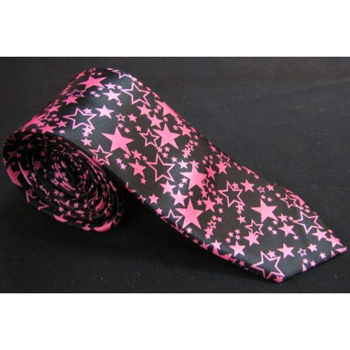 Cravate Noir Étoile Rose Fine 140 * 5 Cm