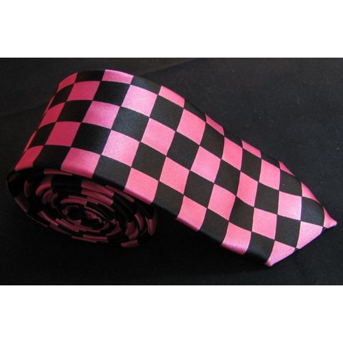Cravate Fine Rayé Noir Rose  Carreau