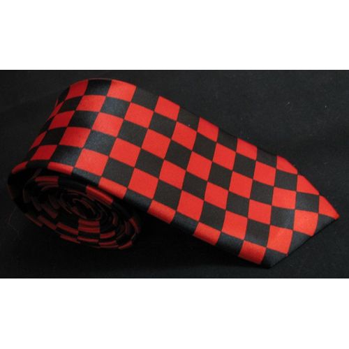 Cravate Noir Rouge Carreau Rayé Fine