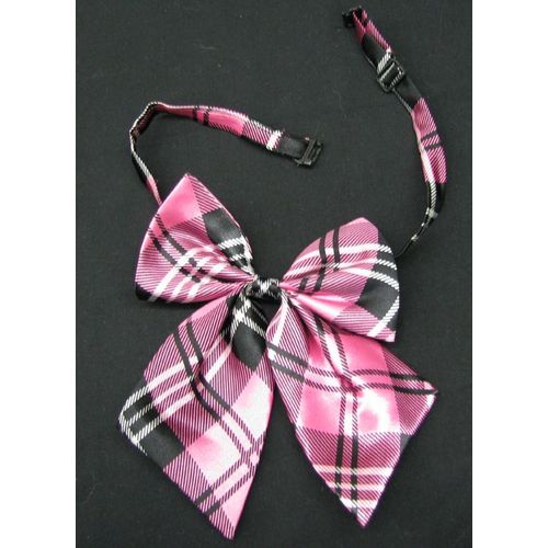 Lavallière Noeud Papillon Cravate  Carreau Rayé Rose Noir Clip Réglable