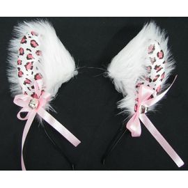 Oreille Chat Serre Tête Blanc Poil Long Clochettes Couleur Argenté Déguisement Cosplay Costume Soirée Barrette