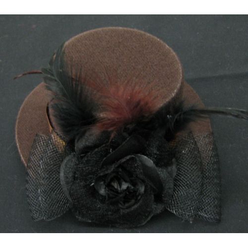 Bibi Mini Petit Chapeau  Fleur Dentelle Marron Plume Barrette Pince Cheveux