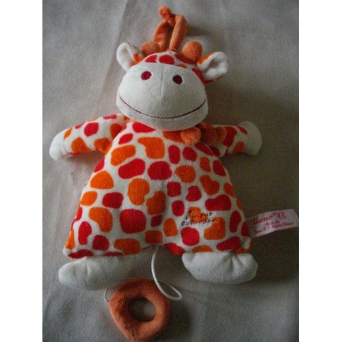Doudou Girafe Vache  Tiamo Modèle Musical 25 Cm Beige Orange