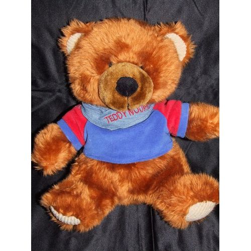 Ours Fizzy Teddy Nours Doudou Peluche Nounours Marron Pull Bleu Rouge 30 Cm