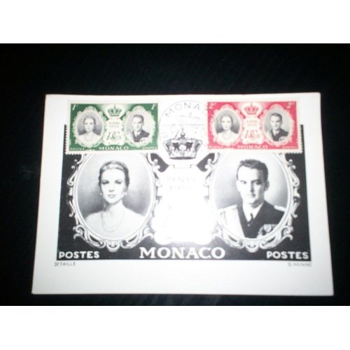 Carte Postale Et Timbres Du Mariage Princier Du 19 Avril 1956 Monaco