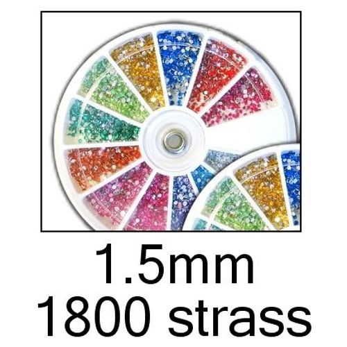 Nail Art - Boite Carrousel Distributeur - 1800 Strass Glitter 1.5mm 12 Couleurs - Pour Ongles ( Naturels Ou Faux ) - Accessoire Manucure 