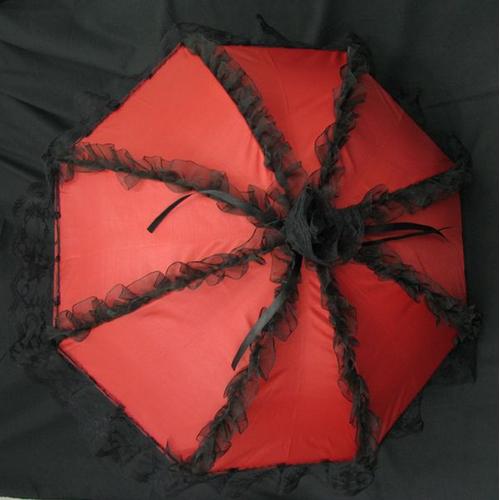 Parapluie Ombrelle Rouge Noir Dentelle Gothique Lolita Déguisement Cosplay Costume