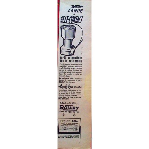 Publicite Ancienne (Avril 1956) Pour Le Moulin A Cafe Electrique Automatique Le " Self Contact De Rotary "